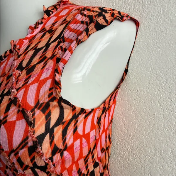 Free People Sahara Jumpsuit In Orange/Pink Abstract Print Wide Leg Boho Gypsy S - Image 9