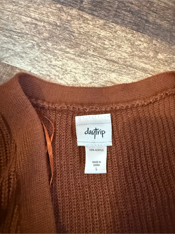 Daytrip Brown Open-Front Knit Cardigan Sweater - Image 3