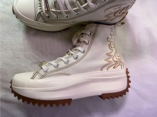 Converse Cream High-Top Sneakers with Tan Stitching - Image 7
