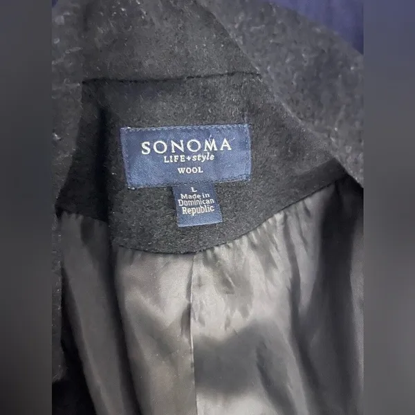 Sonoma Wool Coat Pea Coat Double Breasted Jacket Classic‎ Black L - Image 2