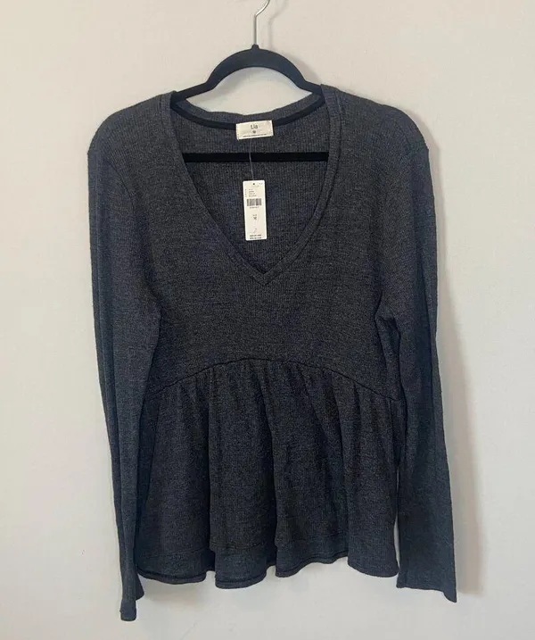 T.la Anthropologie Long Sleeve Black Peplum Shirt Sz Medium - Image 2