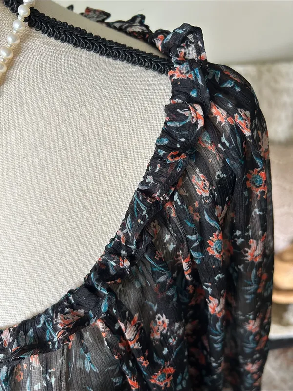 Natural life, black sheer floral BoHo cottage peasant, 3/4 sleeve blouse top XL - Image 10