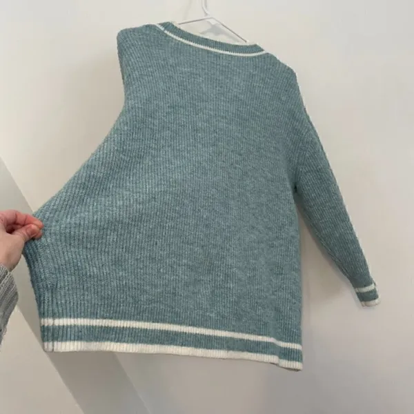 A NEW DAY Button Front Cardigan Light Blue White Varsity Stripe Preppy Sweater M - Image 13