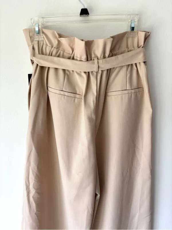 Zara Basic Tan Beige Paperbag Waist Wide-leg Trouser Pants Business Professional - Image 7