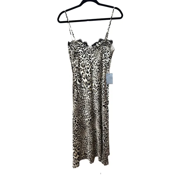 ASTR NWT The Label Leopard Print Lace Trim Midi Slip Dress Satin Size Medium - Image 5