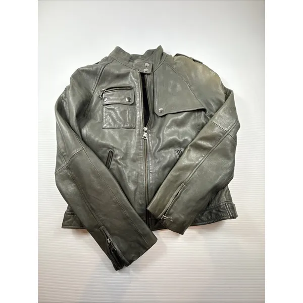 Banana Republic 100% Leather Women S Green Soft Jacket Moto Discolored - Image 10