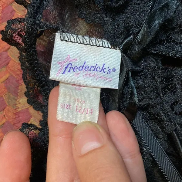 Vintage Sexy Black Lace Tie Front Ruffle Trim Bodysuit - Image 2