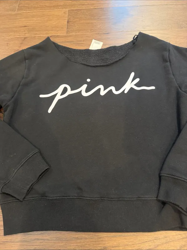 PINK Victoria's Secret Off-Shoulder Black Sweatshirt Medium - C28-013 - Image 5