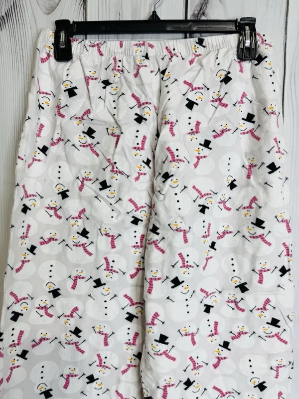 Charter Club Intimates Fleece Pajama Set Sz L White Pink Snowman Pockets - Image 9