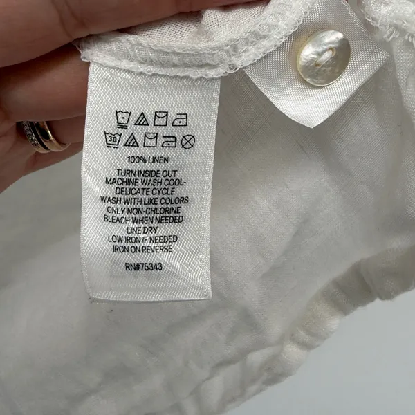 Rachel Zoe White 100% Linen Button Front Blouse Long Sleeve Top Womens Medium‎ - Image 5