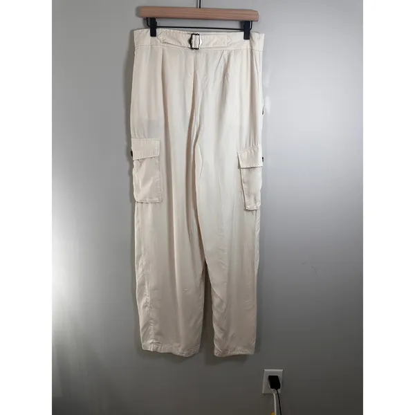 Banana Republic Tencel Wide Leg Cargo Pants Off‎ White High Rise 8 635698-00 - Image 6