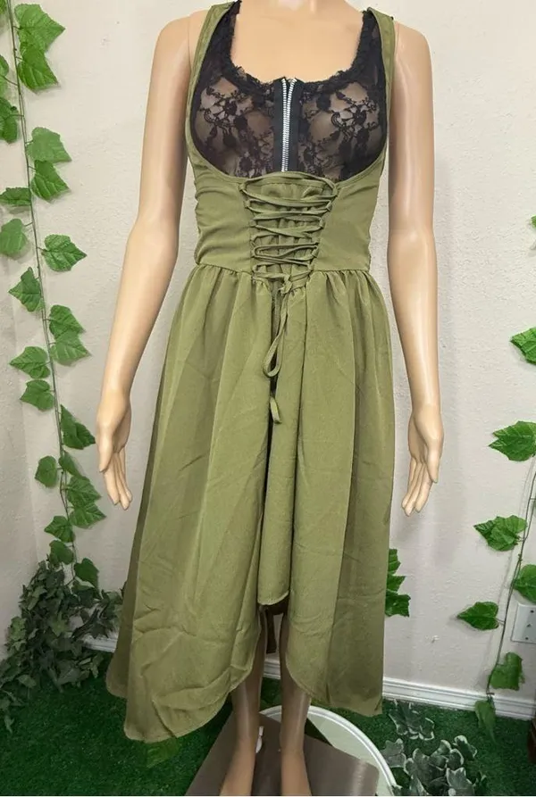 Elegant Olive Green Halter Dress New - Image 9