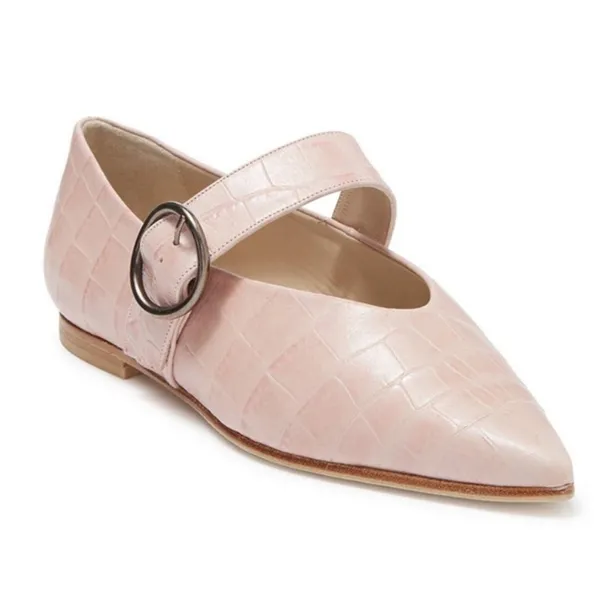 Freda Salvador Ivy Mary Jane Flats Pointed Toe Embossed Leather Pink‎ Croc Sz 7 - Image 2