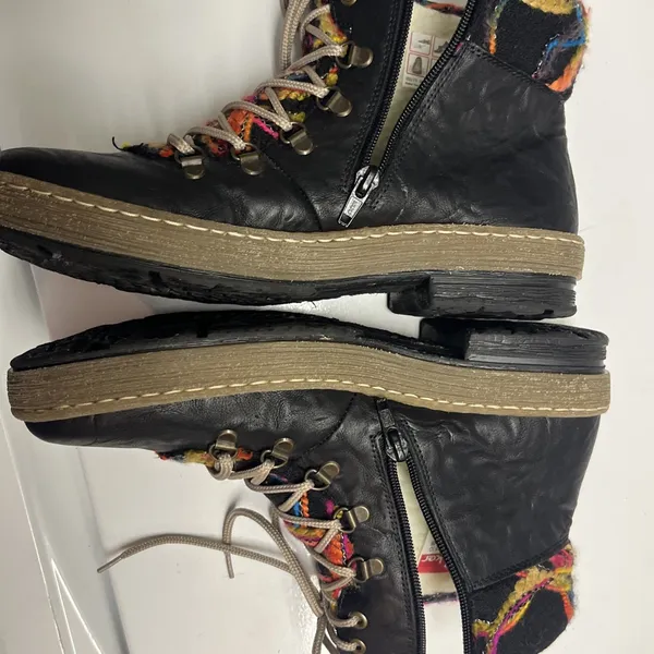 Rieker Felicitas Black Leather Ankle Boots Women 41/9 Sherpa Lined Lace-up - Image 10