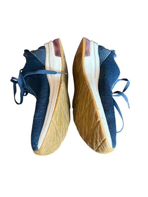 Skechers Women's Navy Knit Sneakers with Gum Soles and Light Pink Heel Accent - Image 6