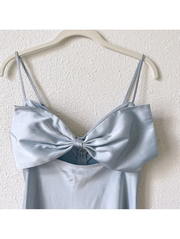 Astr The Label Satin Bow Midi Dress Ice Blue Size Medium Feminine Party Wedding - Image 3