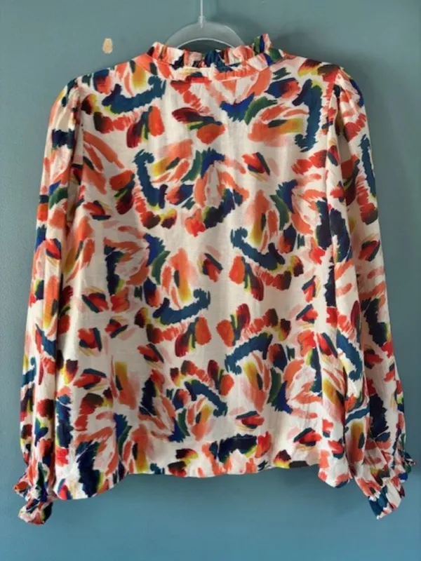 Jodifl Womens Long Sleeve Floral Ruffle V Neck Blouse M Boho Bright Statement - Image 5