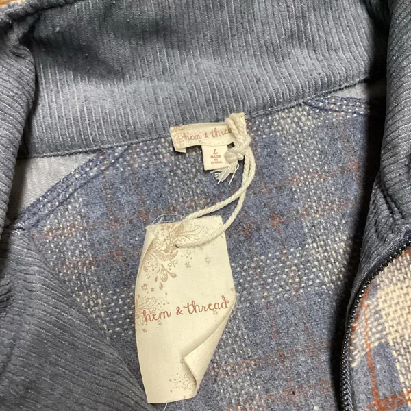 Hem and Thread Blue And Tan Plaid corduroy and twill shacket. Size Large - Image 11