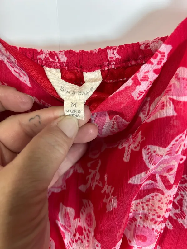 Sim & Sam Red Floral Smocked Ruffle Mini Dress Long Sleeve Medium - Image 2