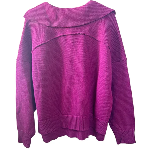 Anthropologie Maeve Layered Polo Wool Blend Sweater in Raspberry Pink Medium - Image 5