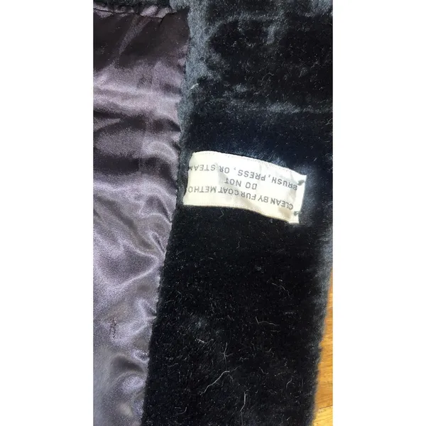 Vintage Faux Women Fur Coat Double Breasted Gold Clover Buttons Long Length M-L - Image 5