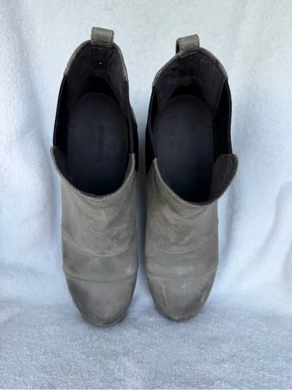 SOREL Joan of Arctic Lea Wedge Olive Green Leather Chelsea Booties Womens US 9 - Image 7