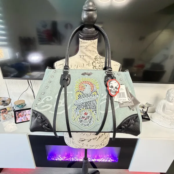 NWT Ed Hardy Denim Eagle Rhinestone Tote Bag - Y2K Vintage Style - Image 3