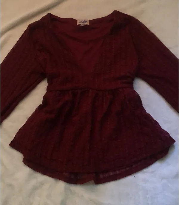 Burgundy Mesh Babydoll Top - Image 2