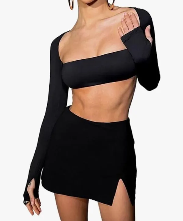 Never Worn Black S Crop Top And Skirt Set - Image 9
