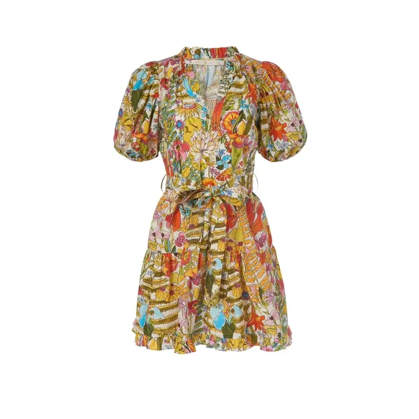 Marie Oliver Clara Floral Palm Mini‎ Dress Sz XS Multi Puff Sleeve Tiered Resort - Image 12