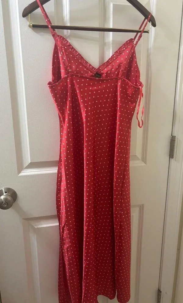Japna Slip Dress Sz M Babydoll Red Pink Polka Dot Valentines Coquette 90s Style - Image 6