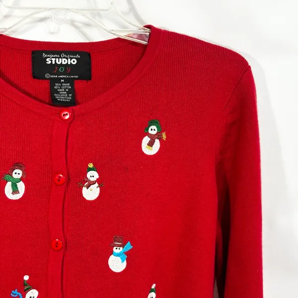 Studio Joy Medium Sweater Red Snowman‎ Holiday Ugly Christmas Cardigan 699 - Image 5