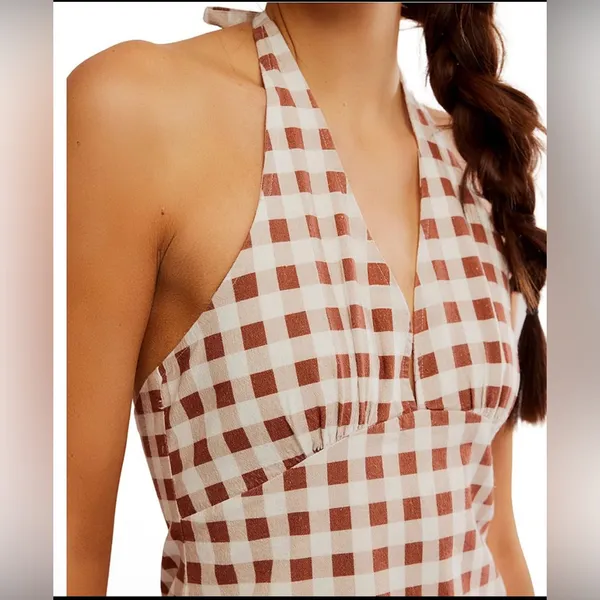 Free People Cecil Checker Print Halter Neck Mini Dress - Image 3