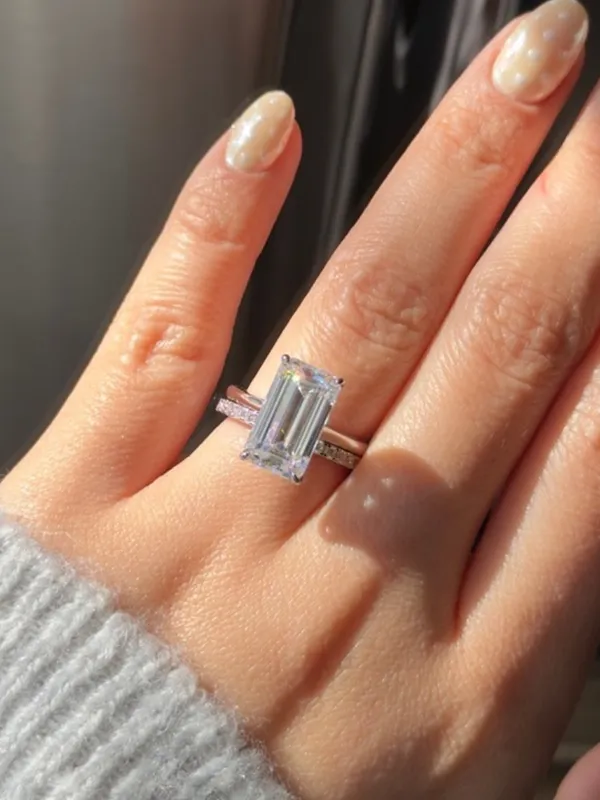 5ct Emerald Cut Elongated Moissanite D VVS1 Solitaire Engagement Ring Size 6 - Image 2
