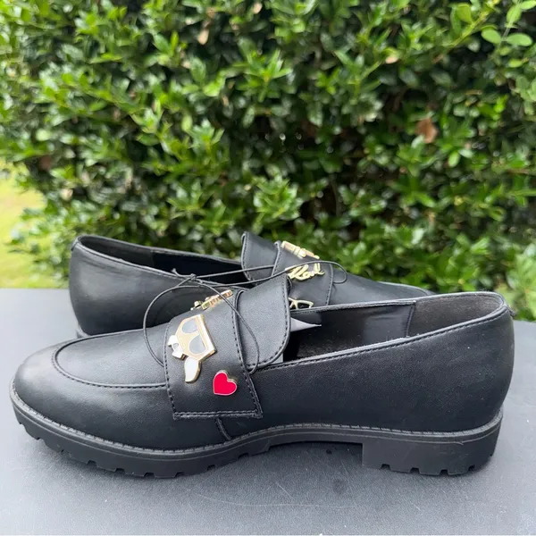 Karl Lagerfeld Black Leather Loafers with Gold Accents Women’s Size 8 NWT - Image 3