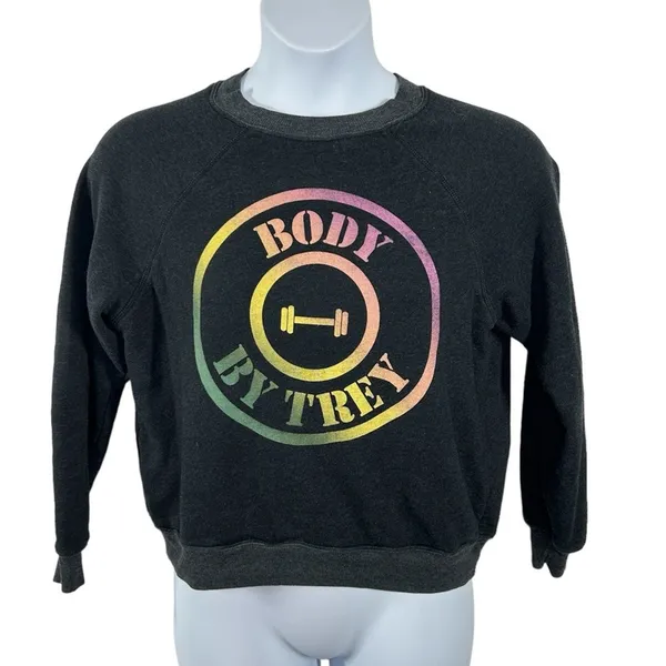 Wildfox Body By Trey Graphic Fleece Sweatshirt XS Charcoal Gray - Image 6