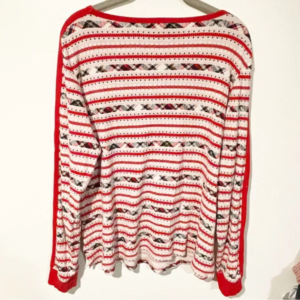 Victorias Secret Size XL Thermal Red Pink Geometric Stripe Long Sleeve Pajama‎ - Image 4