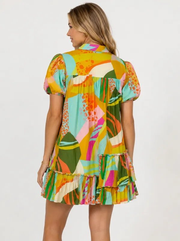 Karlie Multicolor Zebra Abstract Puff-Sleeve Mini Dress - Image 2