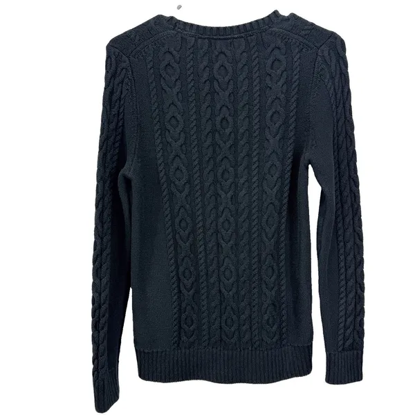 LL Bean Black Double L Mixed Cable Cotton Crew Neck Pullover Sweater Size SMALL - Image 6