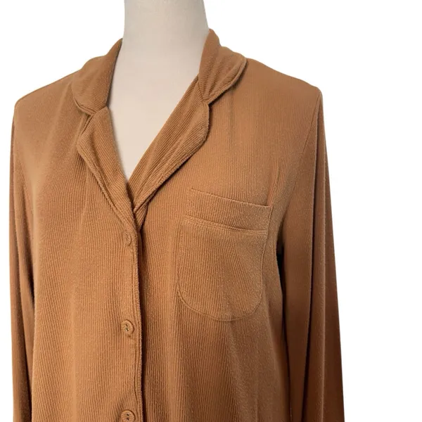 Skims Sienna Soft Lounge Ribbed Long Sleeve Pajama Top Size S Brown Button Up - Image 2