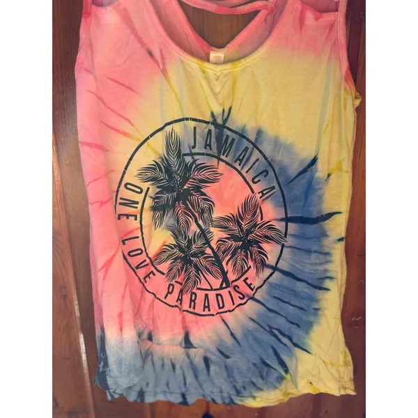 Jamaica Paradise Tank Top Tie Dye Sleeveless Palm‎ Tree Graphic Women's size M - Image 3