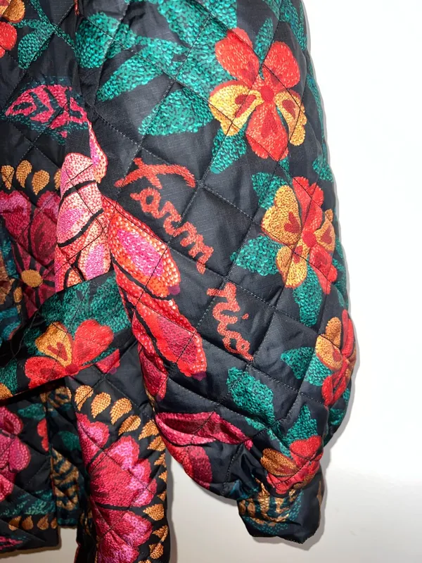 Farm Rio Black Floral Quilted Puffer Jacket XL NWT‎ Belted “Made in Brazil” - Image 7