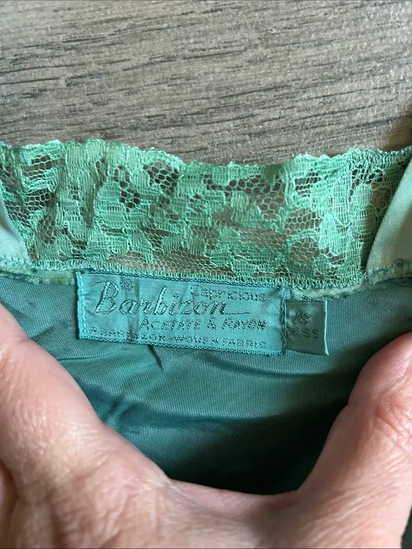 Women's Lace-Trim Satin Chemise - Teal Green - Image 2