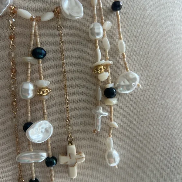 Ariana Ost Free People Something Beautiful Cross Pearl Bead Necklace SOLD OUT - Image 6