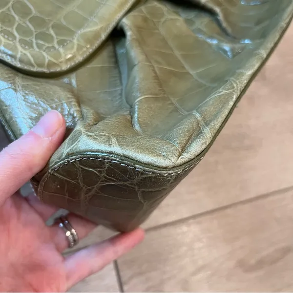 Brahmin Lime Green Snakeskin Reptile Leather Satchel Bag - Image 4