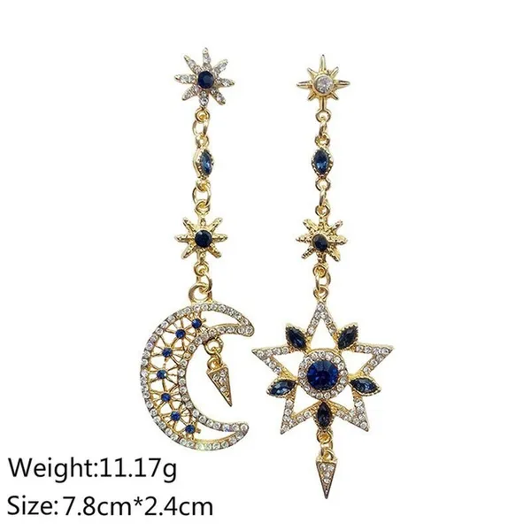 Asymmetrical Celestial Moon & Star Drop Earrings - Horoscope, Bling, Sparkle - Image 4