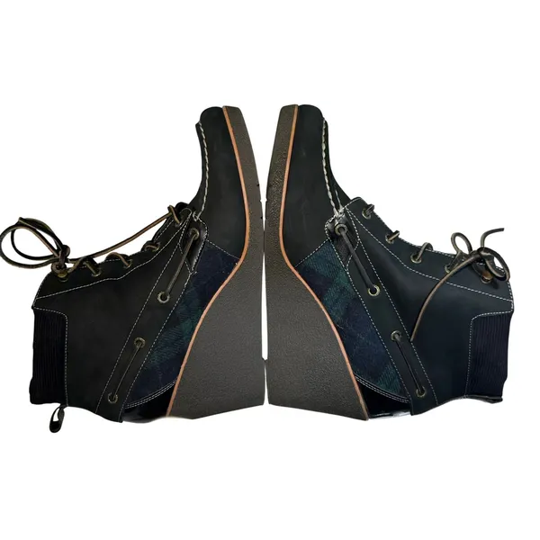 Sperry Top-Sider 11M Black Green Leather Wedge Boot Plaid Laceup Preppy Academia - Image 6