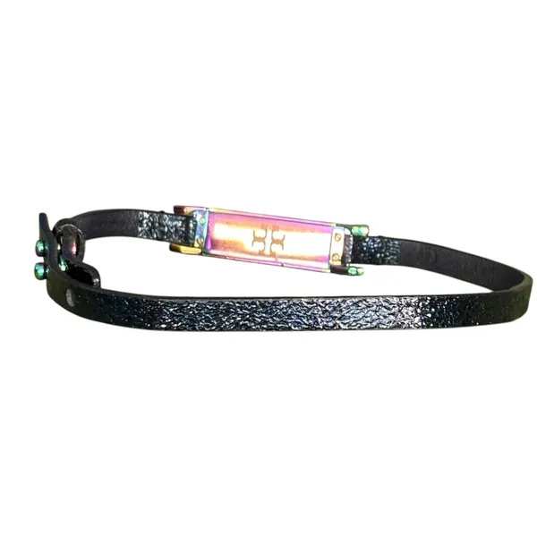 Tory Burch Fitbit Flex Double Wrap Bracelet Black Leather Iridescent Oil Slick - Image 3
