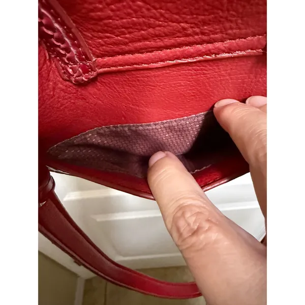 Coldwater Creek‎ Red Leather Shoulder Bag Heart Silver Tote Purse Multi Pocket - Image 11