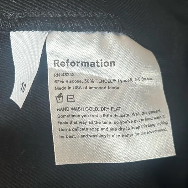 Reformation Sera Pants Black Back Zipper Form Fitting Straight Leg Size 10 - Image 7